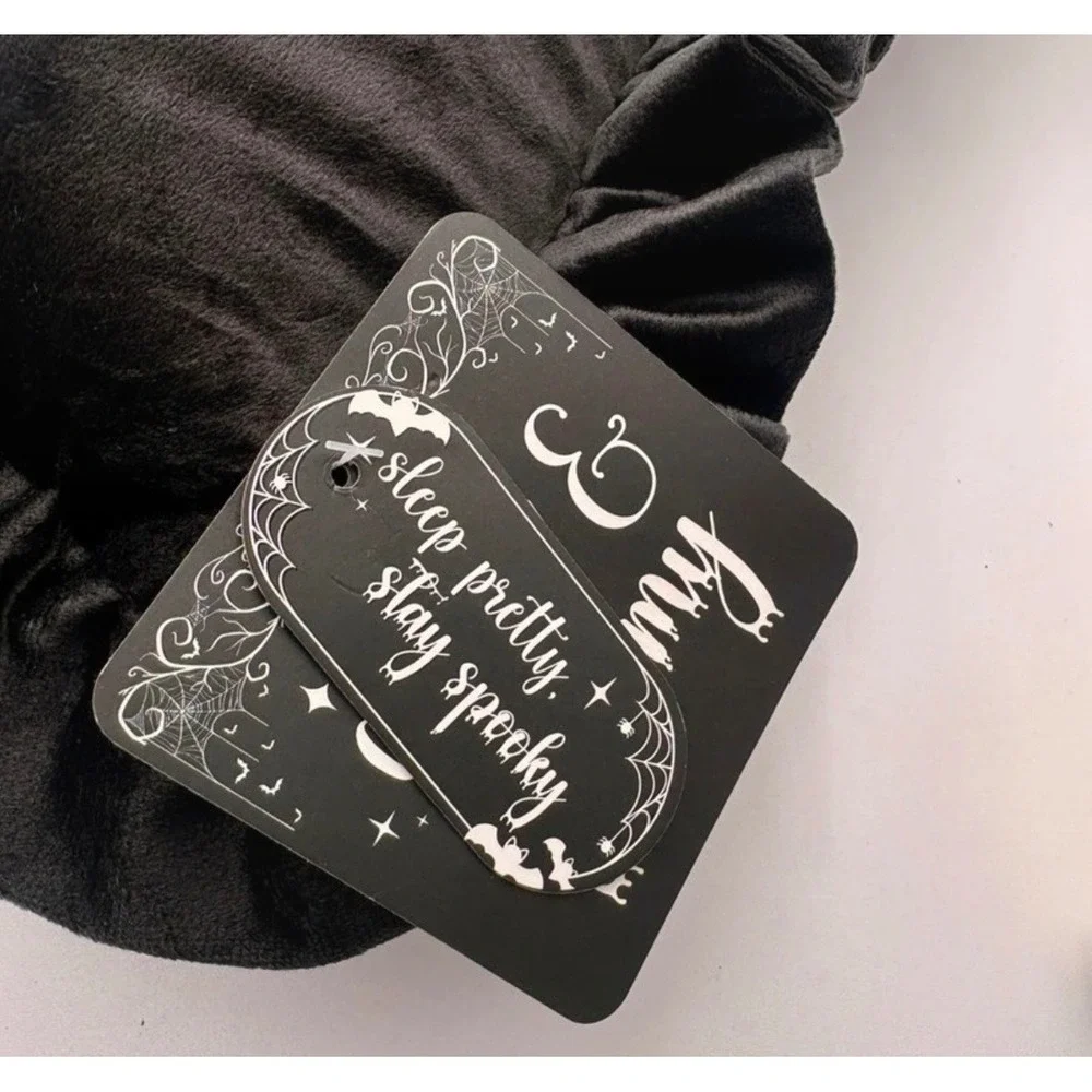 Sleep Pretty Stay Spooky Boo La La Velvet Ruffle Halloween Pillow 14x20 Black